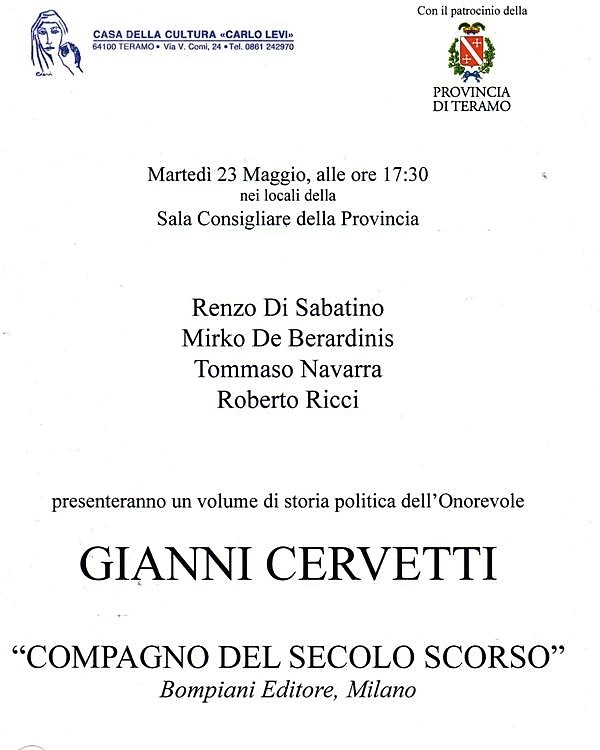 Presentazione del libro dell'On.Gianni Cervetti a Teramo